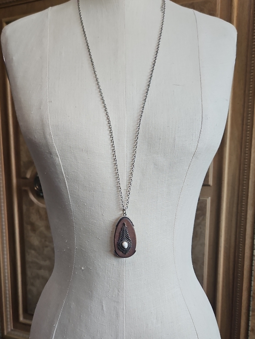 Handcrafted Brown Feather Pendant Long Necklace